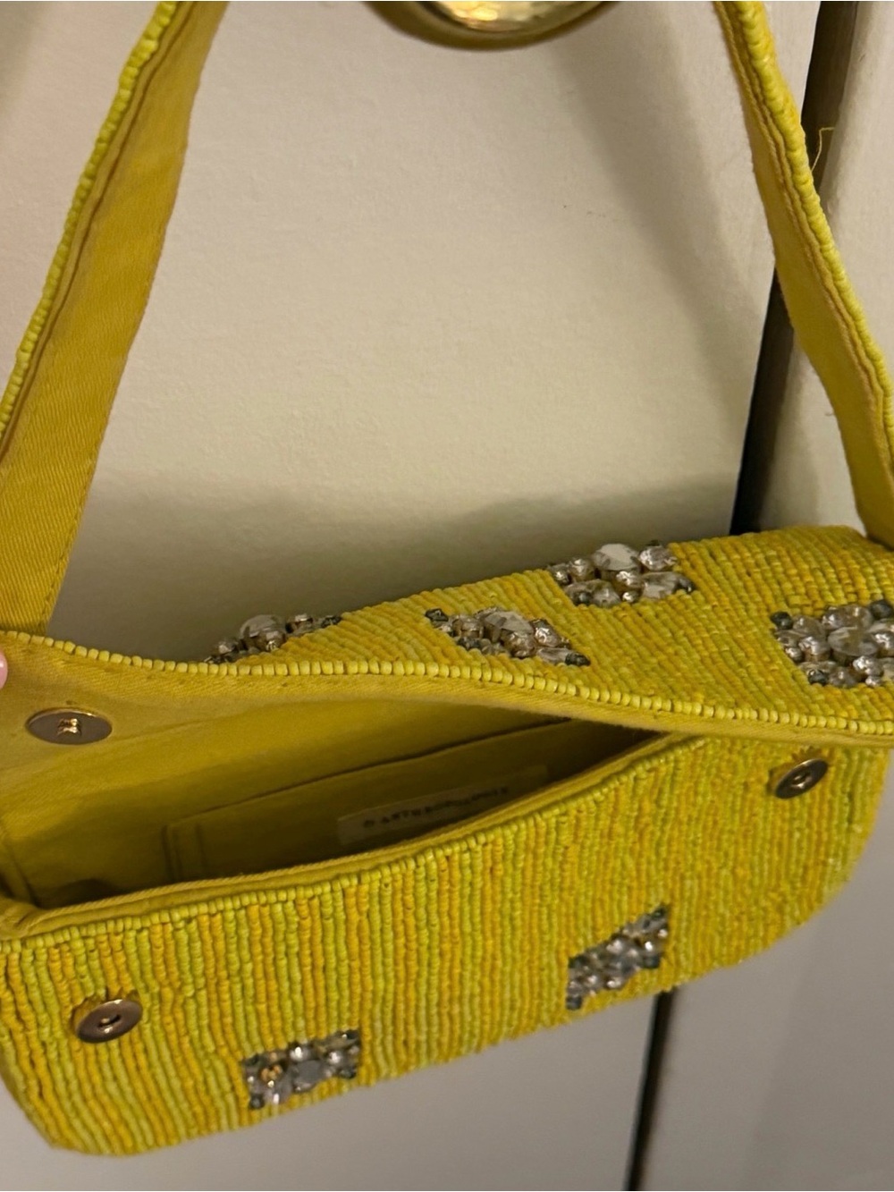Yellow Beaded Mini Shoulder Bag with Crystal Accents - Picture 2 of 2